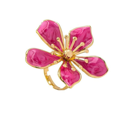Flower Pattern Rings For Women Featuring Enamel Craftsmanship Available In White And Rose Red