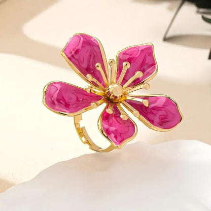 Flower Pattern Rings For Women Featuring Enamel Craftsmanship Available In White And Rose Red