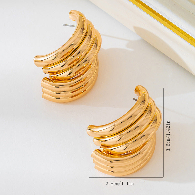 Gold And Silver Alloy Stud Earrings For Everyday Wear, 1 Pair