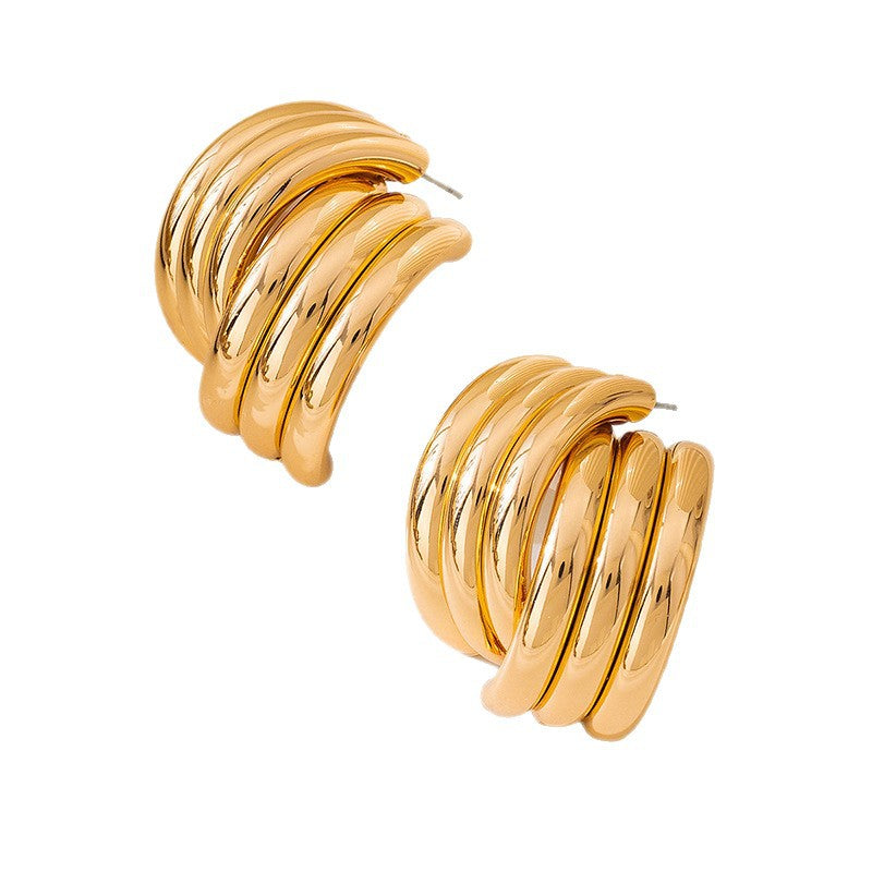 Gold And Silver Alloy Stud Earrings For Everyday Wear, 1 Pair