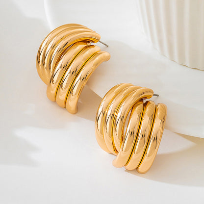 Gold And Silver Alloy Stud Earrings For Everyday Wear, 1 Pair