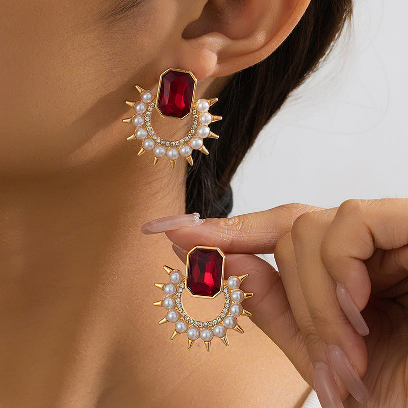 Geometric Round Stud Earrings In Red Featuring Simple Style For Everyday Wear