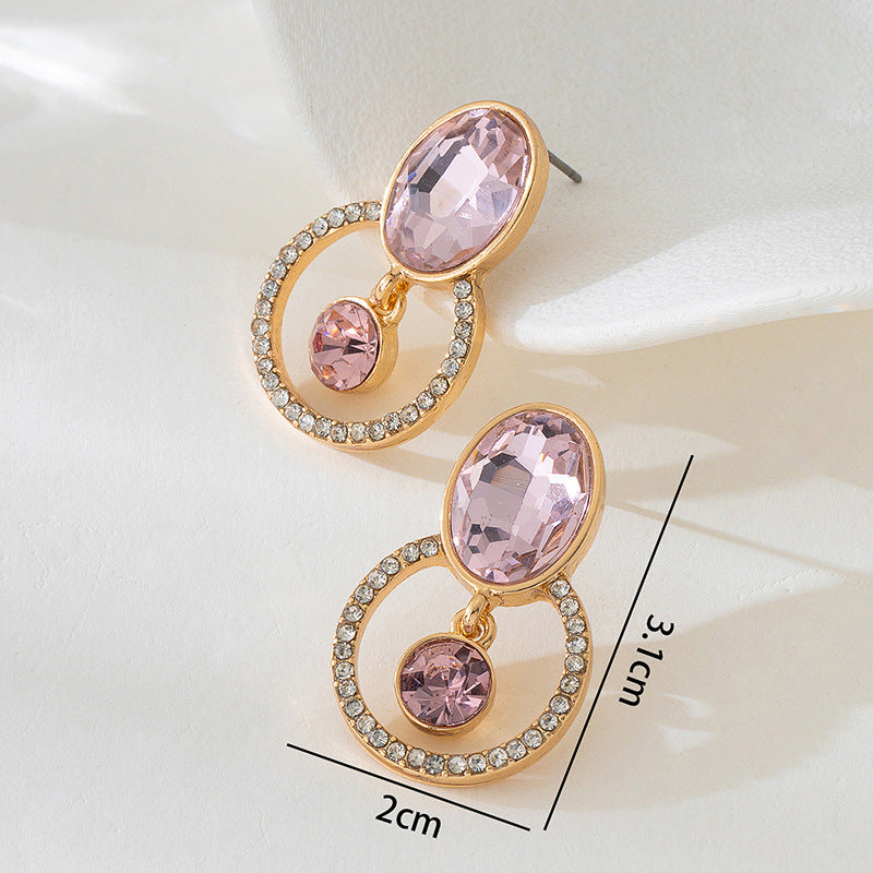 For Women Green Geometric Round Stud Earrings Featuring Electroplated Finish, Fashion Commuter Style From Qingdao, Spring