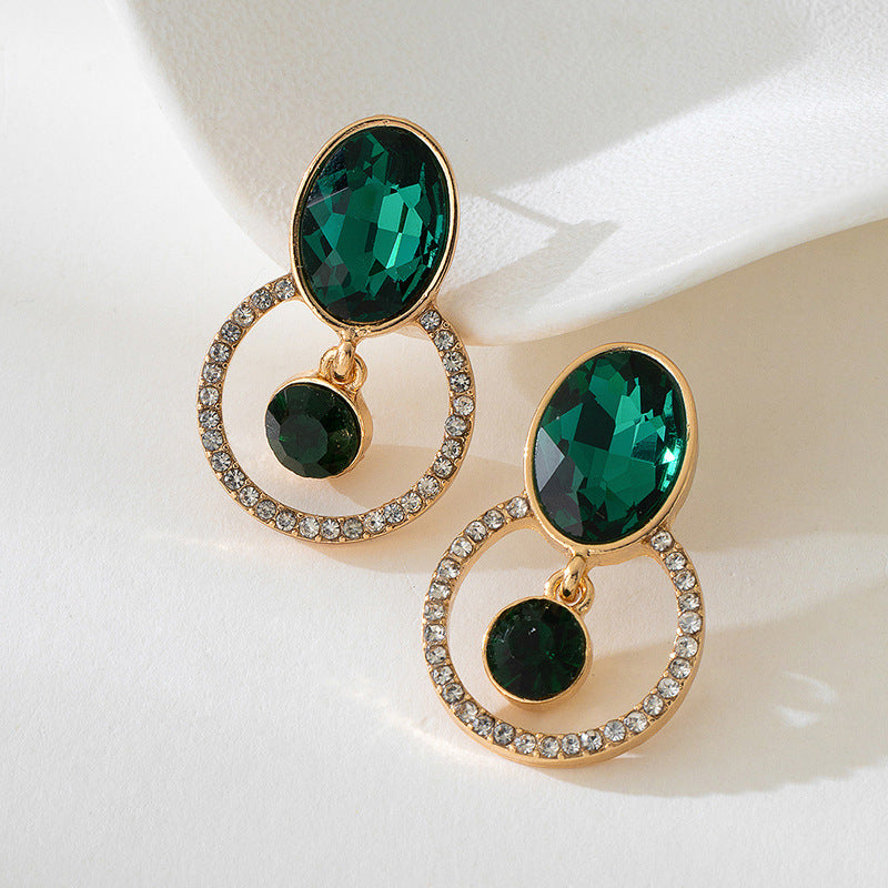 For Women Green Geometric Round Stud Earrings Featuring Electroplated Finish, Fashion Commuter Style From Qingdao, Spring
