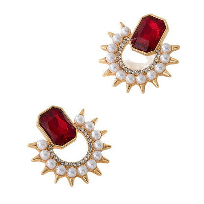 Geometric Round Stud Earrings In Red Featuring Simple Style For Everyday Wear