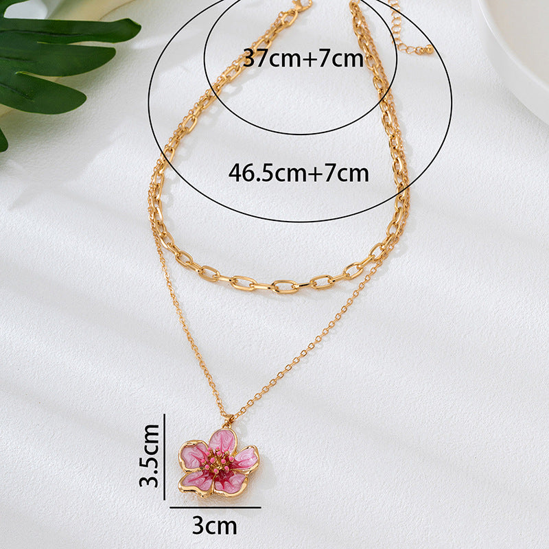 Flower Necklace For Women In Gold Zinc Alloy Featuring Enamel Craft
