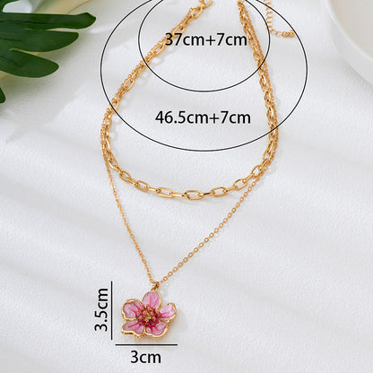 Flower Necklace For Women In Gold Zinc Alloy Featuring Enamel Craft