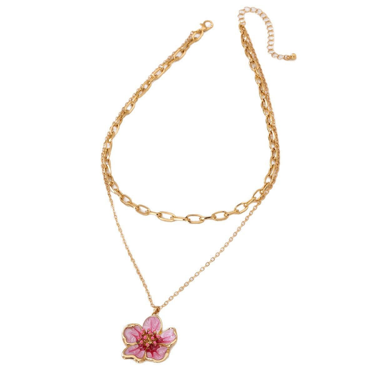 Flower Necklace For Women In Gold Zinc Alloy Featuring Enamel Craft