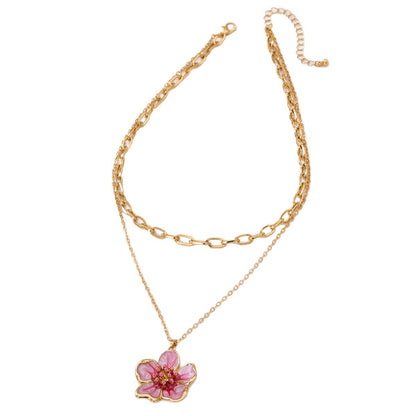 Flower Necklace For Women In Gold Zinc Alloy Featuring Enamel Craft