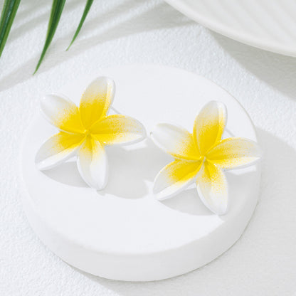 Flower Pattern Stud Earrings With Stoving Varnish Finish In Yellow For Elegant Style