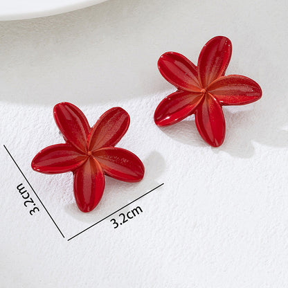 Flower Pattern Stud Earrings With Stoving Varnish Finish In Yellow For Elegant Style