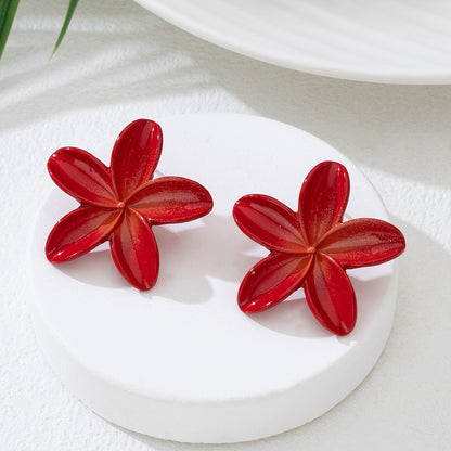 Flower Pattern Stud Earrings With Stoving Varnish Finish In Yellow For Elegant Style
