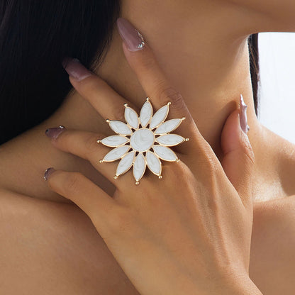 Rose Red Flower Open Ring With Enamel Finish, Elegant Jewelry Accessory For Daily Wear