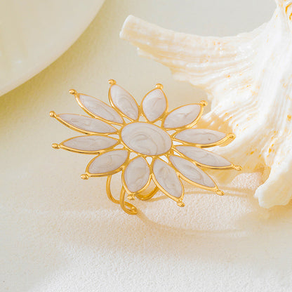 Rose Red Flower Open Ring With Enamel Finish, Elegant Jewelry Accessory For Daily Wear