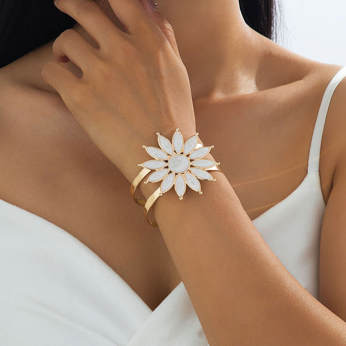 Flower Pattern Enamel Bangle In Rose Red, Elegant Jewelry Accessory For Stylish Wear