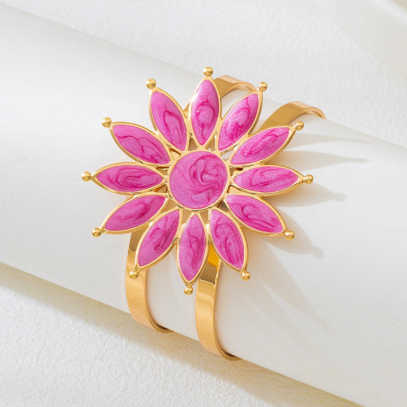 Flower Pattern Enamel Bangle In Rose Red, Elegant Jewelry Accessory For Stylish Wear
