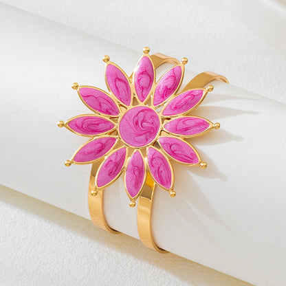 Flower Pattern Enamel Bangle In Rose Red, Elegant Jewelry Accessory For Stylish Wear