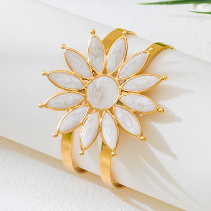 Flower Pattern Enamel Bangle In Rose Red, Elegant Jewelry Accessory For Stylish Wear