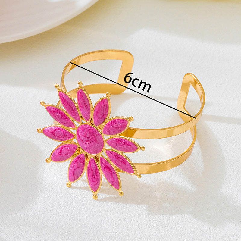 Flower Pattern Enamel Bangle In Rose Red, Elegant Jewelry Accessory For Stylish Wear