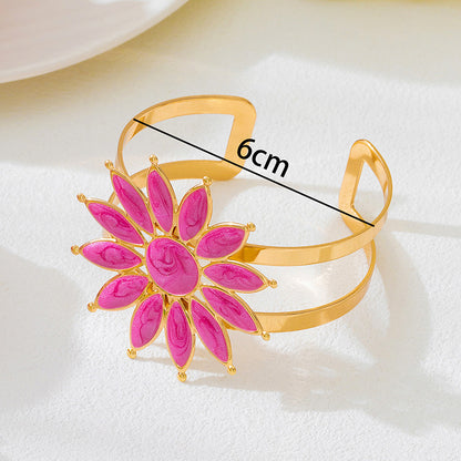 Flower Pattern Enamel Bangle In Rose Red, Elegant Jewelry Accessory For Stylish Wear