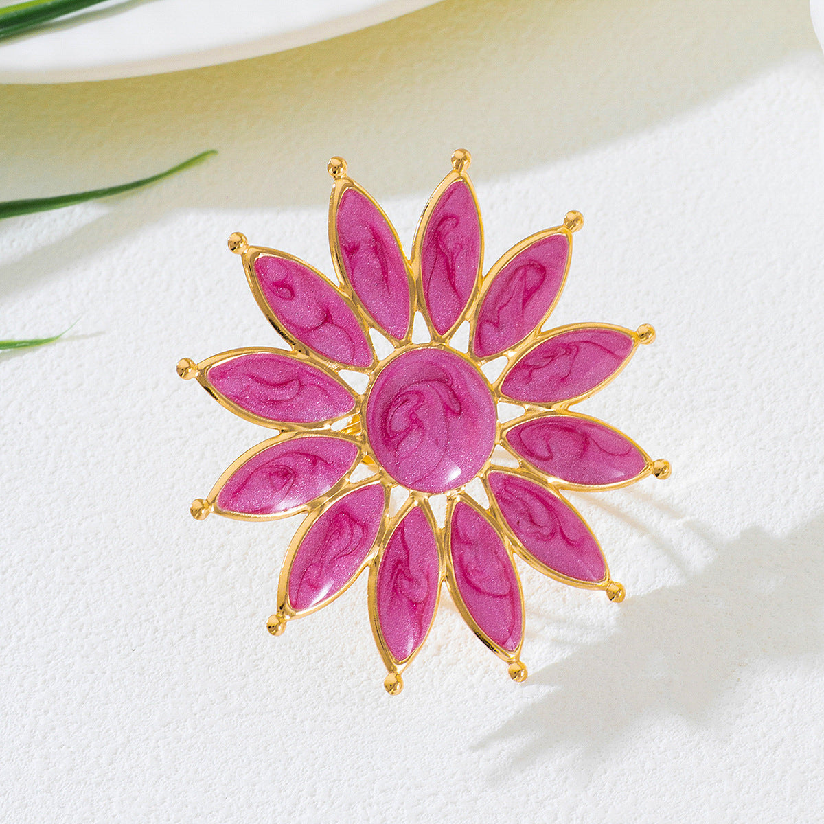 Rose Red Flower Open Ring With Enamel Finish, Elegant Jewelry Accessory For Daily Wear