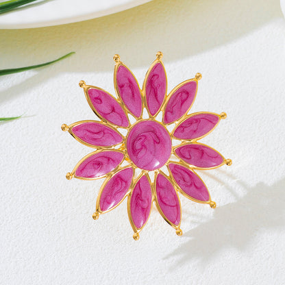 Rose Red Flower Open Ring With Enamel Finish, Elegant Jewelry Accessory For Daily Wear