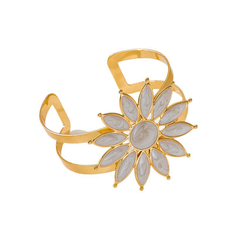 Flower Pattern Enamel Bangle In Rose Red, Elegant Jewelry Accessory For Stylish Wear