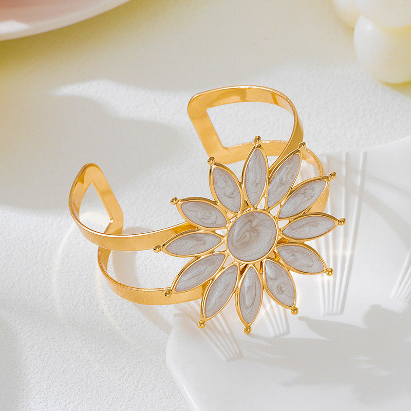 Flower Pattern Enamel Bangle In Rose Red, Elegant Jewelry Accessory For Stylish Wear
