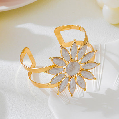 Flower Pattern Enamel Bangle In Rose Red, Elegant Jewelry Accessory For Stylish Wear