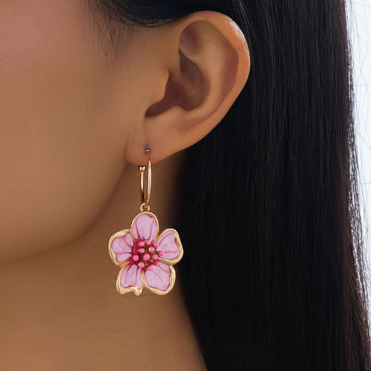 Flower Drop Earrings In Rose Red Featuring Enamel Craft For Elegant Style
