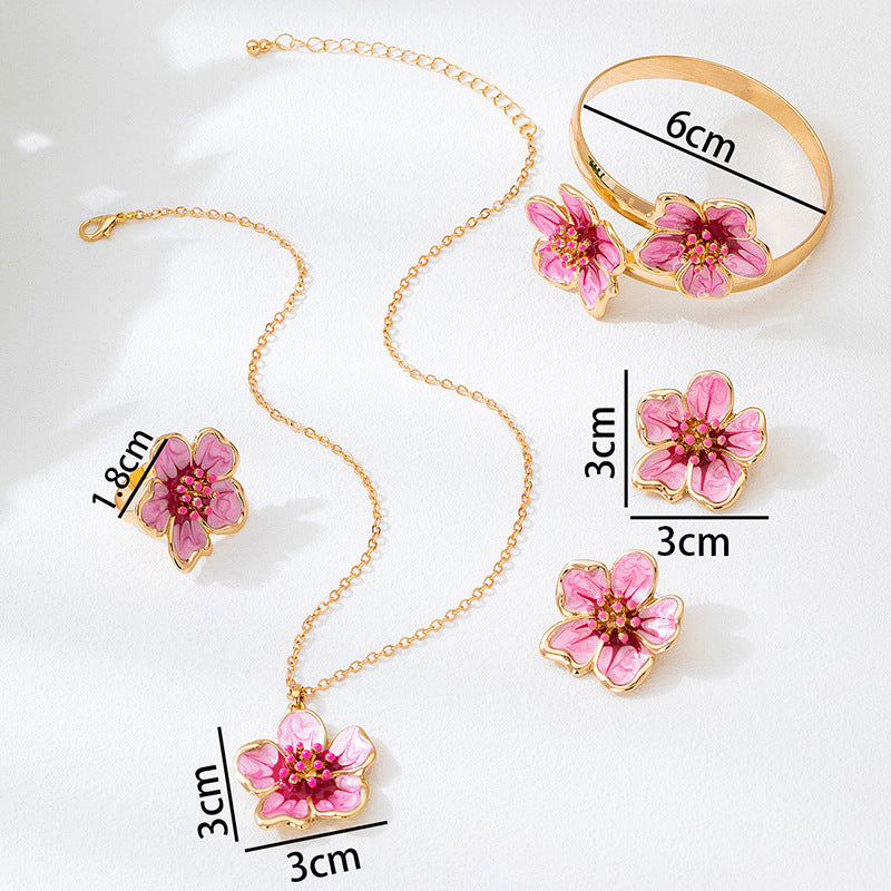 Rose Red Jewelry Set Featuring Enamel Craftsmanship With Elegant Flowers Pattern