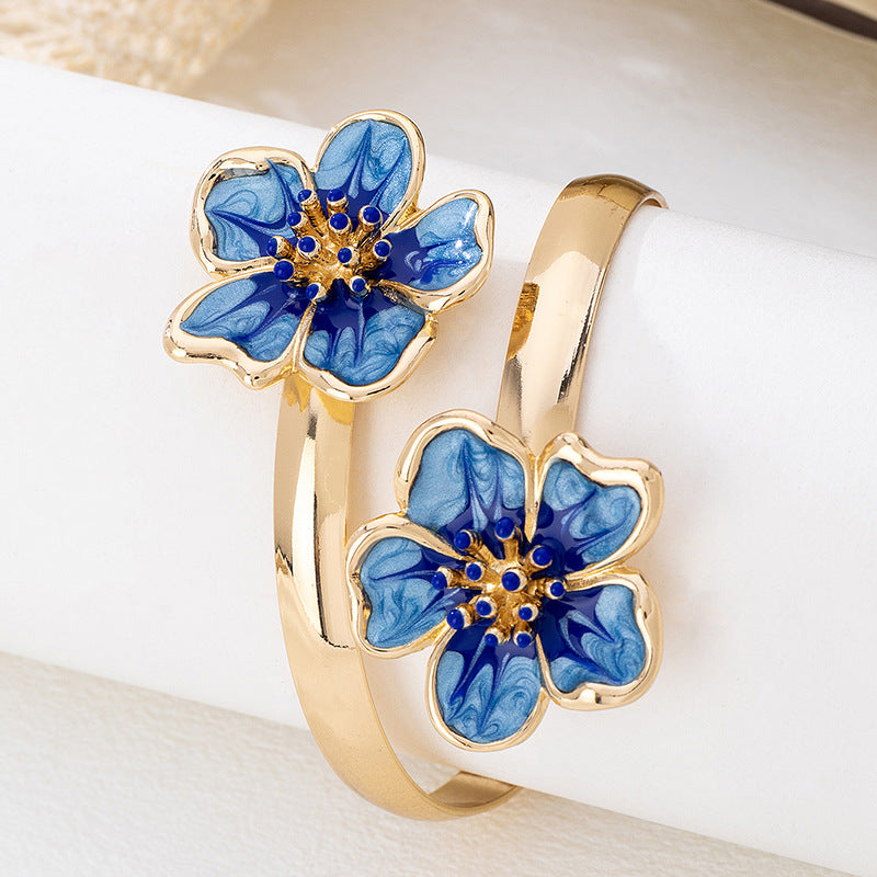 Flower Pattern Enamel Bangle For Women In Rose Red, Elegant Arm Cuff Jewelry Accessory