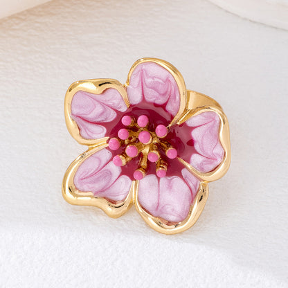 Flower Pattern Ring In Rose Red Featuring Enamel Craftsmanship, Perfect For Elegant Style
