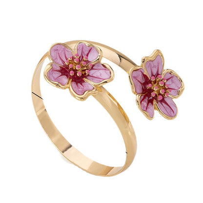 Flower Pattern Enamel Bangle For Women In Rose Red, Elegant Arm Cuff Jewelry Accessory