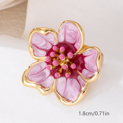 Flower Pattern Ring In Rose Red Featuring Enamel Craftsmanship, Perfect For Elegant Style