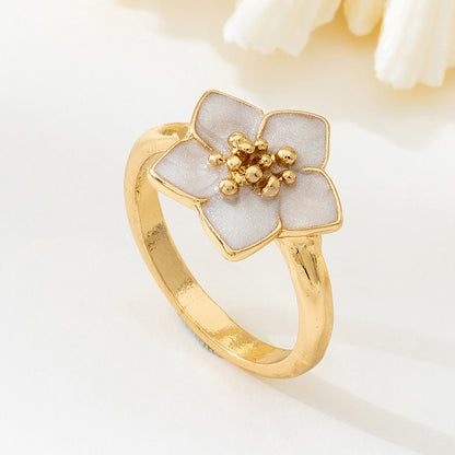 Flower Pattern Rose Red Enamel Ring For Women Featuring Elegant Design