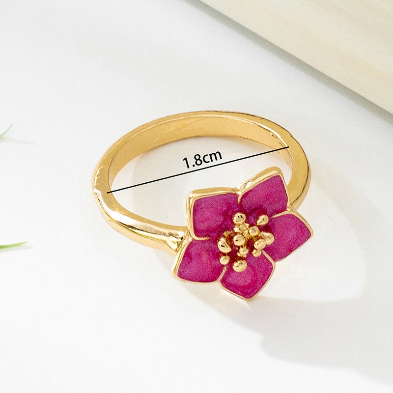 Flower Pattern Rose Red Enamel Ring For Women Featuring Elegant Design