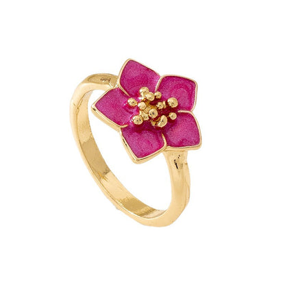 Flower Pattern Rose Red Enamel Ring For Women Featuring Elegant Design