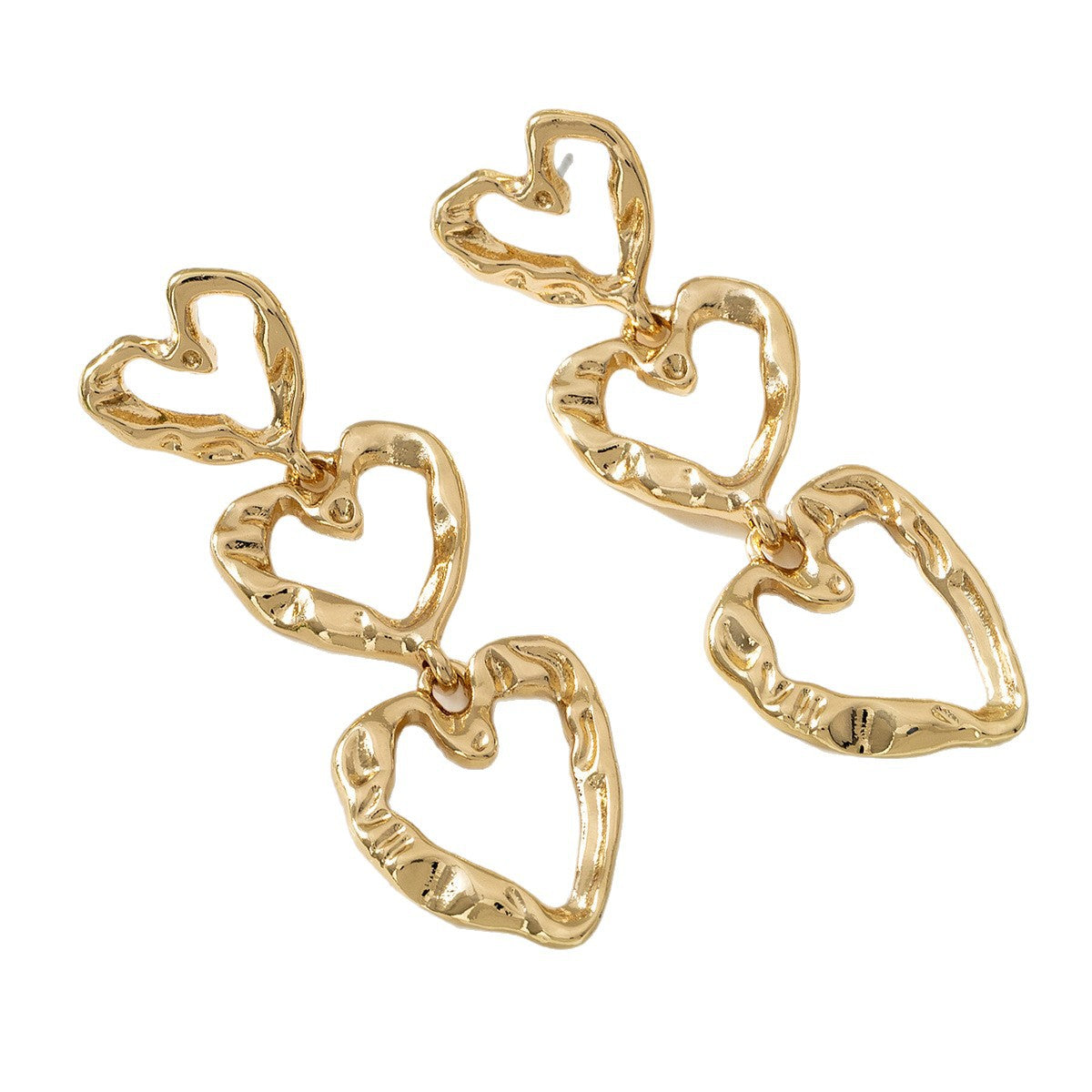 For Women Golden Heart-Shaped Stud Earrings Featuring Electroplated Finish, Fashion Commuter Style From Qingdao, Spring