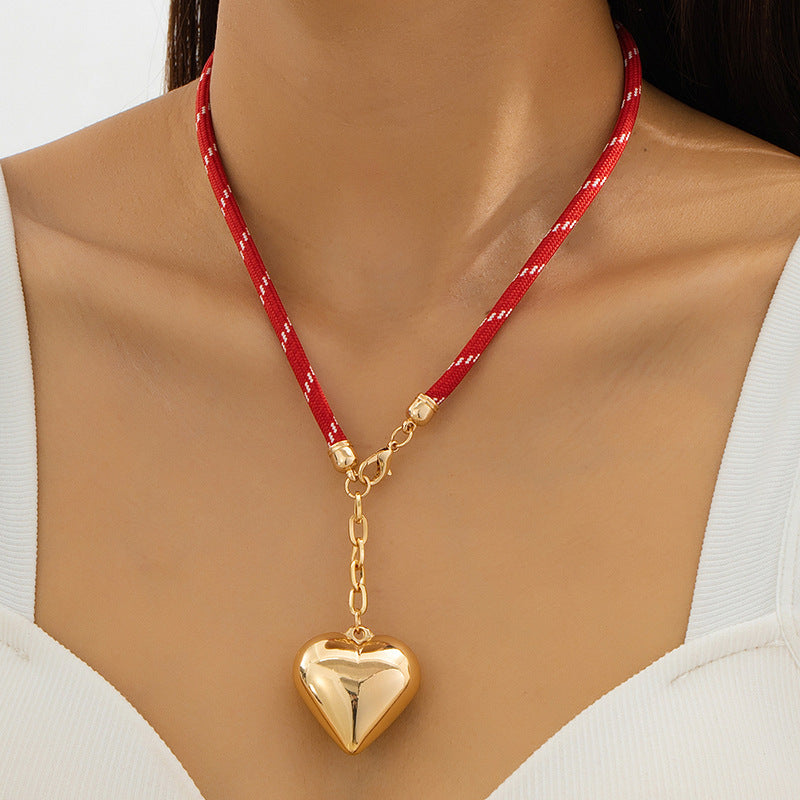 Minimalist Heart-Shaped Necklace For Women Featuring Golden Acrylic Pendant Made Of Plastic Resin With Electroplated Finish, 41-50cm Length