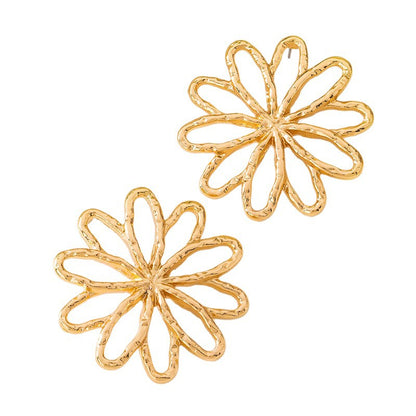Retro Flower Stud Earrings For Women In Gold Featuring Durable 304 Stainless Steel Material
