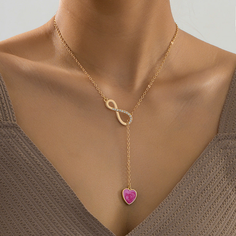 Heart Shape Number Necklace In Gold Featuring Tassel Design Made From Durable Alloy
