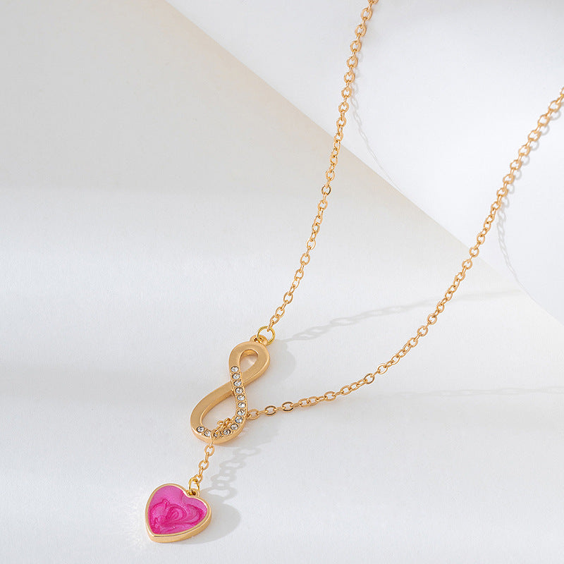 Heart Shape Number Necklace In Gold Featuring Tassel Design Made From Durable Alloy