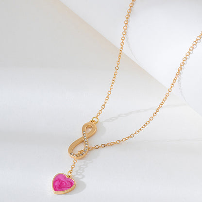 Heart Shape Number Necklace In Gold Featuring Tassel Design Made From Durable Alloy