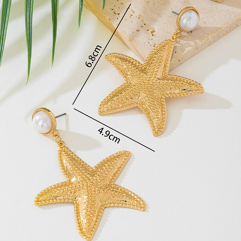 Gold Conch Stud Earrings For Women Featuring A Geometric Starfish Design