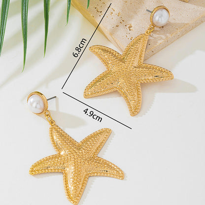 Gold Conch Stud Earrings For Women Featuring A Geometric Starfish Design