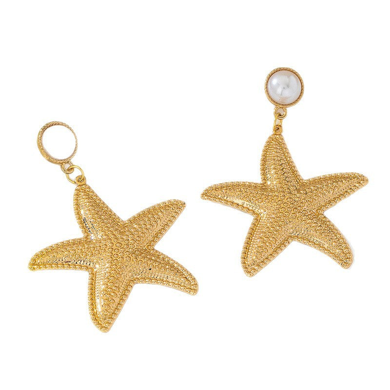 Gold Conch Stud Earrings For Women Featuring A Geometric Starfish Design
