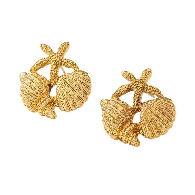 Gold Starfish Stud Earrings In Marine Style For A Chic Ocean-Inspired Look