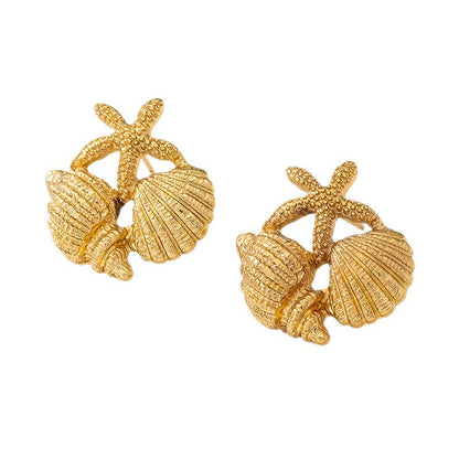 Gold Starfish Stud Earrings In Marine Style For A Chic Ocean-Inspired Look