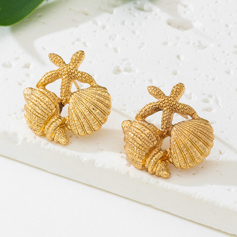 Gold Starfish Stud Earrings In Marine Style For A Chic Ocean-Inspired Look